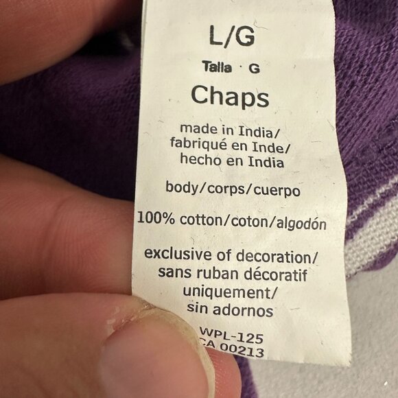 Chaps Mens Purple Striped Polo Shirt Custom Fit Size L 100% Cotton - Picture 6 of 7